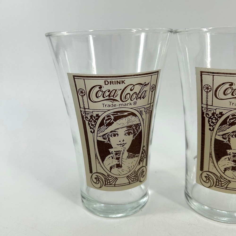 Set of 4 Coca-Cola 16oz Victorian Lady Flair Glasses Turn of the Century Glasses - Picture 3 of 7